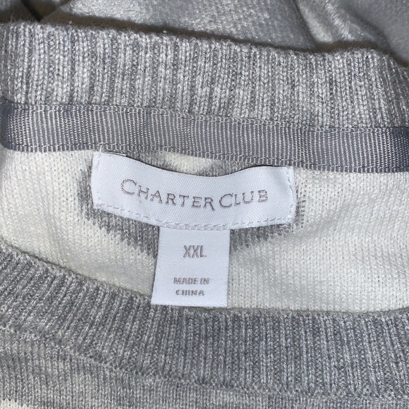 Charter club gray white hearts crew neck sweater size XXL embroidered pink heart - Picture 5 of 8